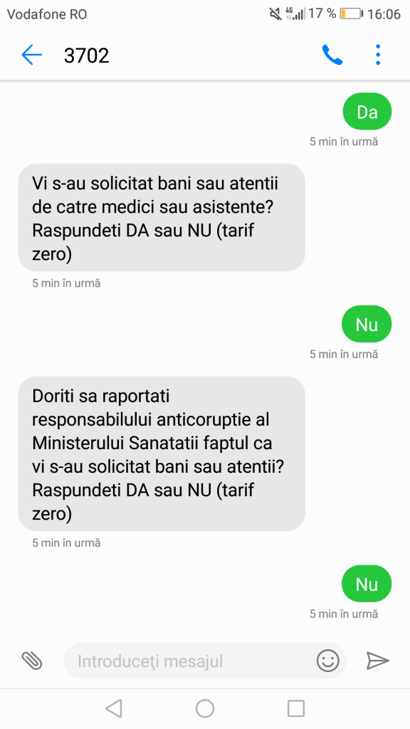 sms feedback sanatate